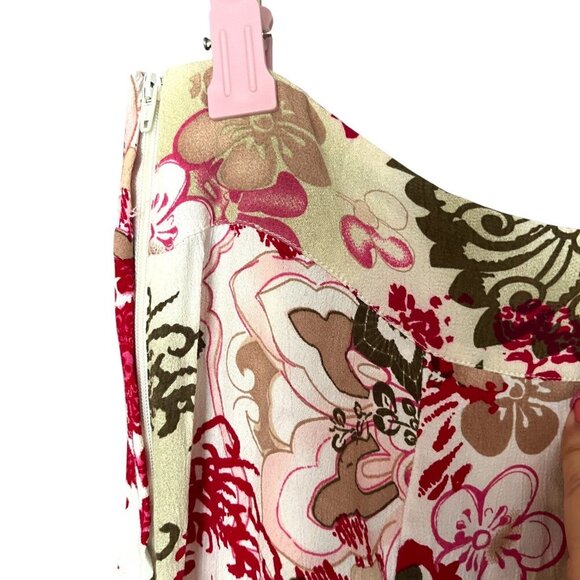 Y2K Floral Midi Skirt Pink Green Flowy Fairy Hippie Boho Casual Chiffon Size 14 - Picture 3 of 7